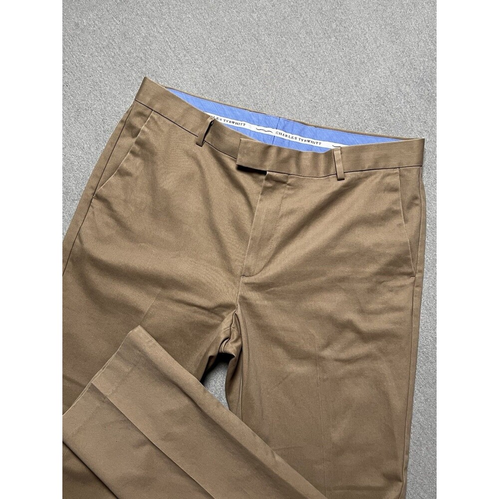 Charles Tyrwhitt Pants Mens 36x32 Khaki Cotton Casual Preppy Flat Front